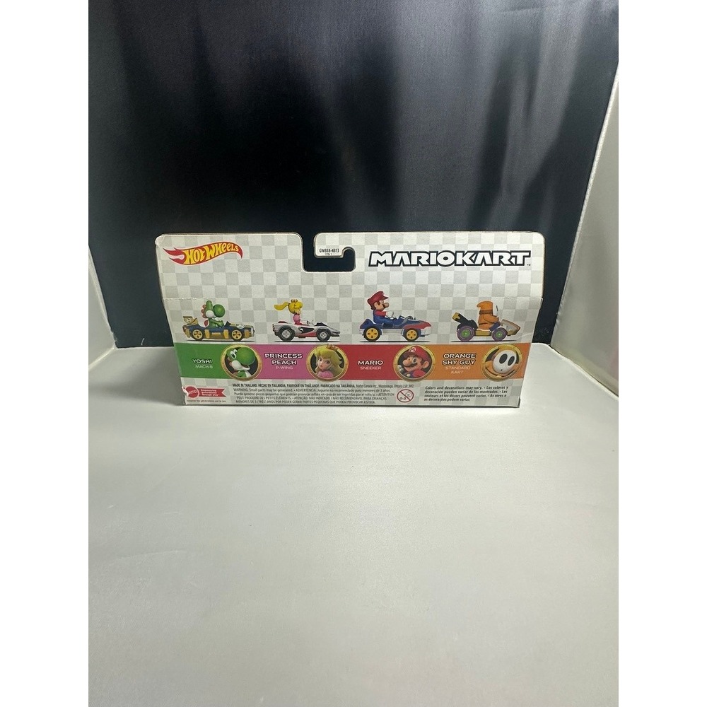 Hot Wheels Mario Kart 4 Pack Mario Peach Yoshi Orange Shy Guy Diecast GWB34 - Picture 2 of 6